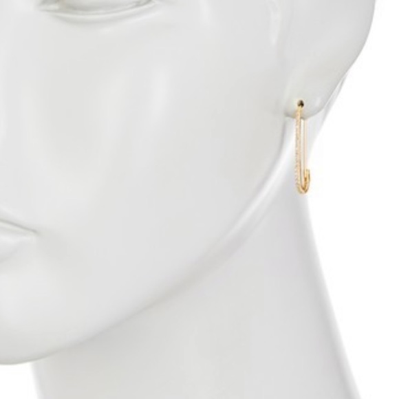 Last Pair Gold Vermeil CZ Safety Pin Earrings - Picture 3 of 8